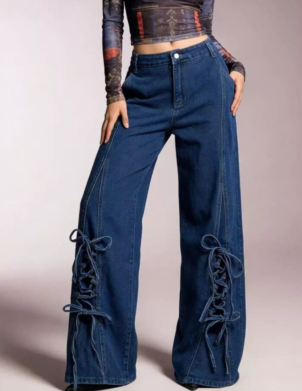 Lace-Up Wide Leg Jeans